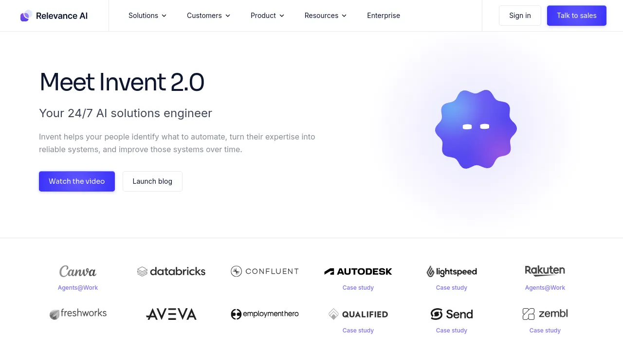 Screenshot of Relevance AI website