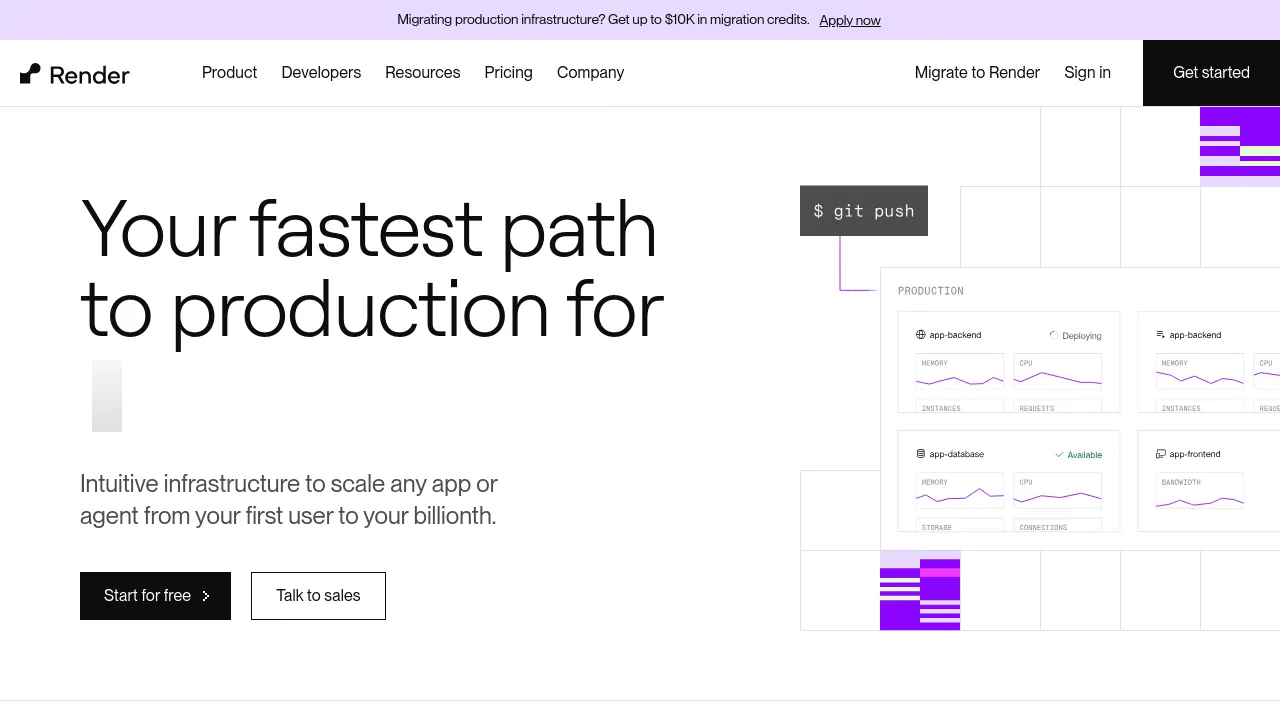 Screenshot of the Render website