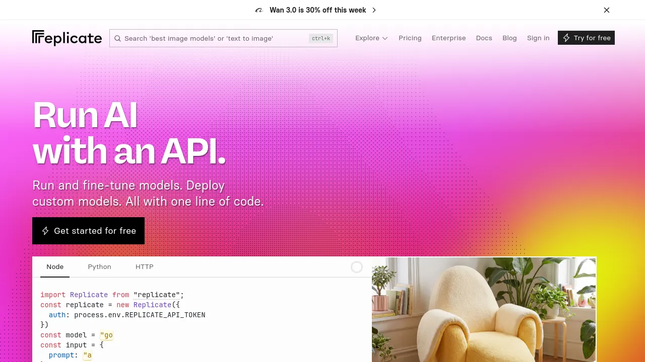 Screenshot of Replicate website