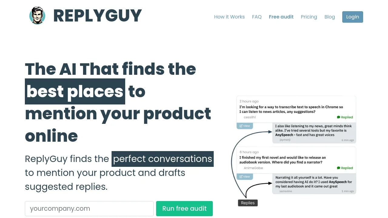 Screenshot of ReplyGuy website