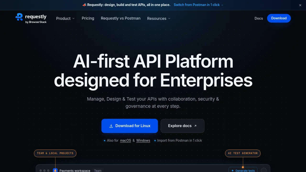 Screenshot of Requestly website