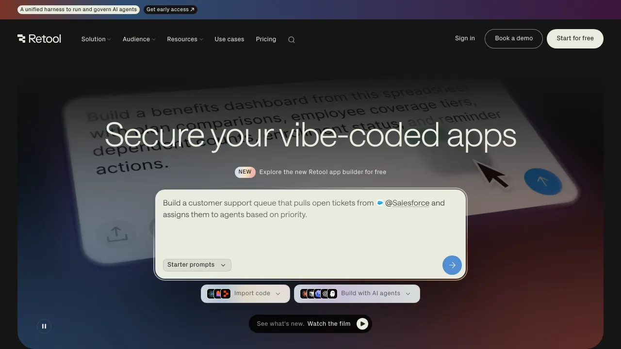 Screenshot of Retool website