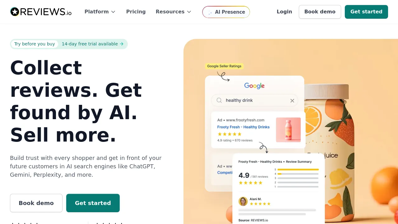 Screenshot of Reviews.io website