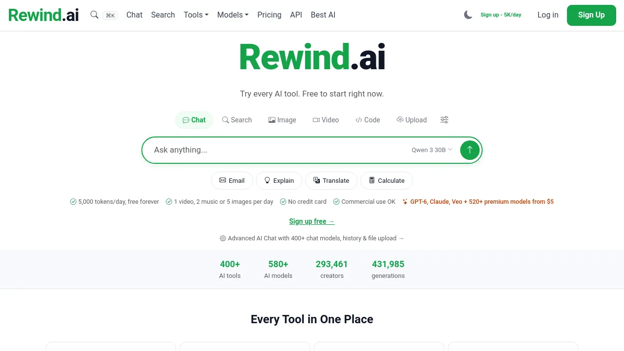 Screenshot of Rewind website