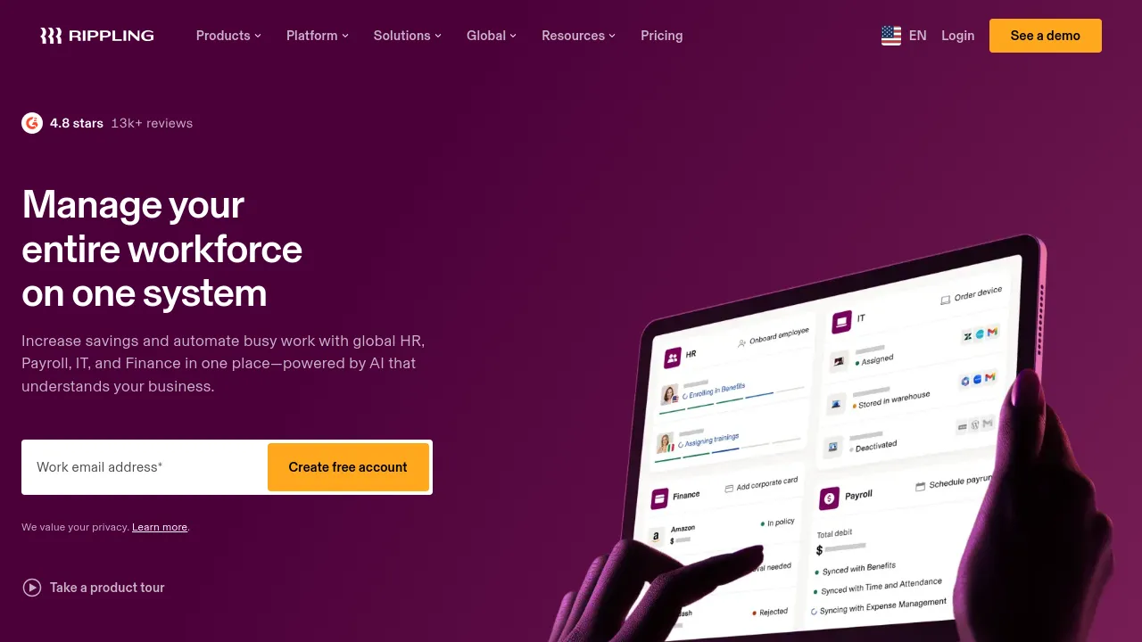 Screenshot of Rippling website