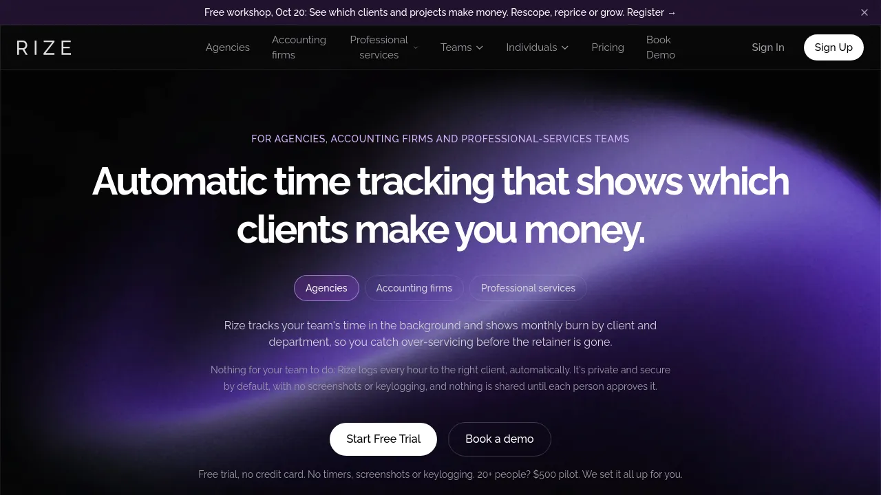Screenshot of Rize website
