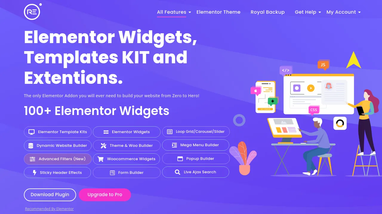 Screenshot of Royal Elementor Addons website