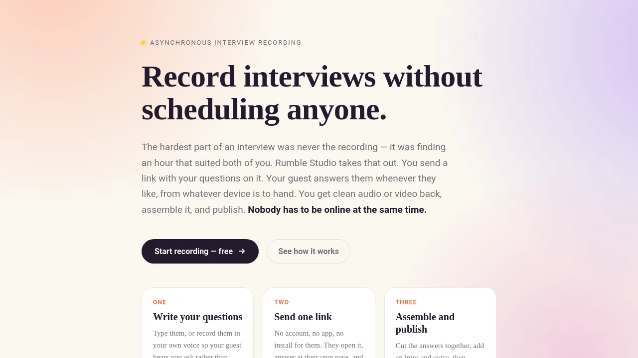 Screenshot of Rumble Studio website