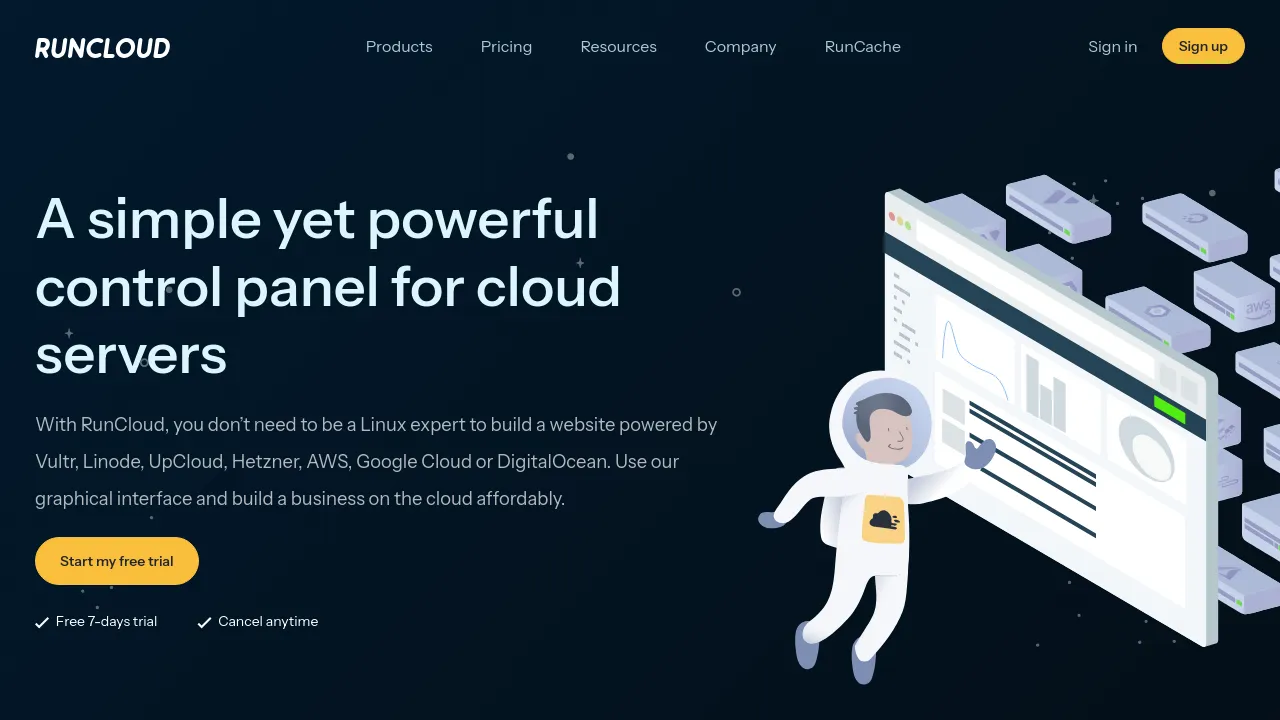 Screenshot of RunCloud website