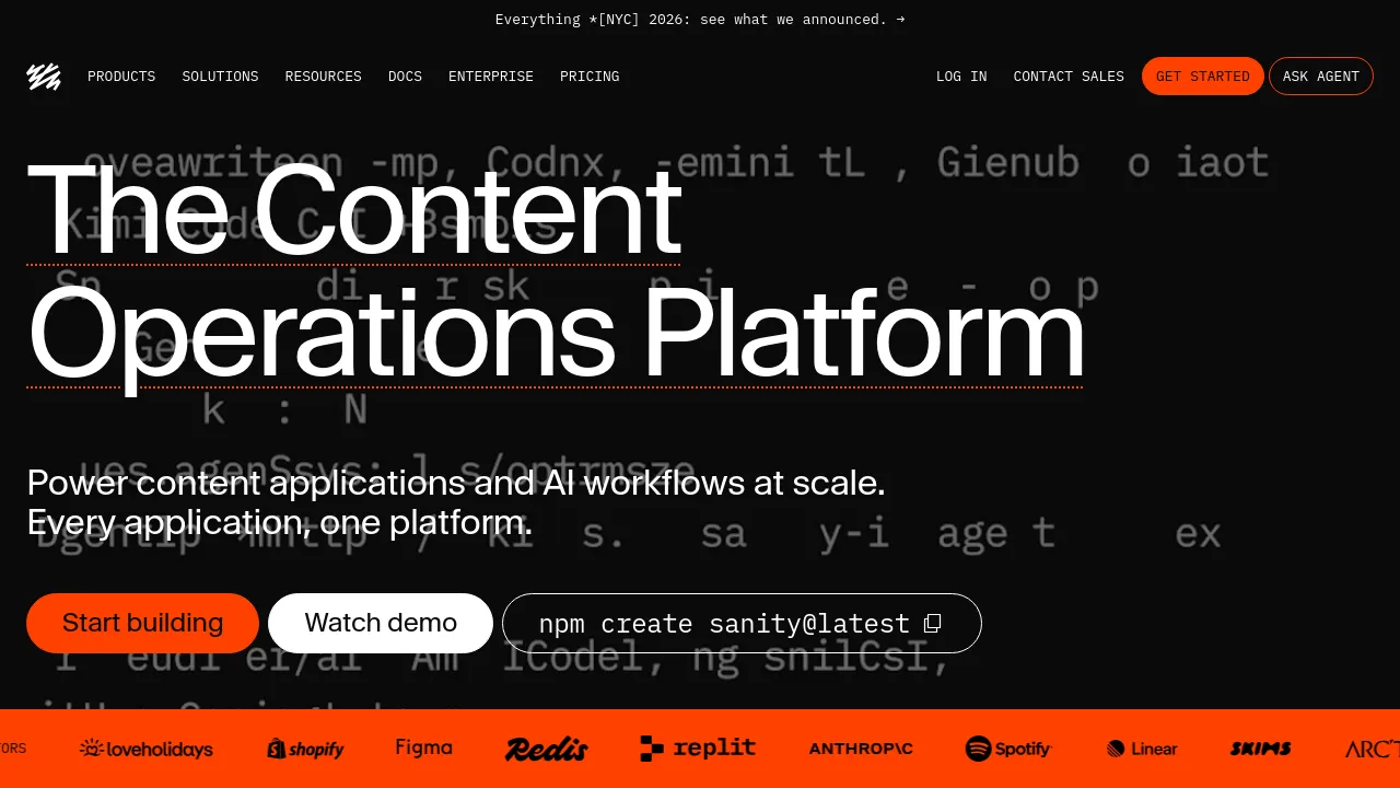 Screenshot of Sanity website
