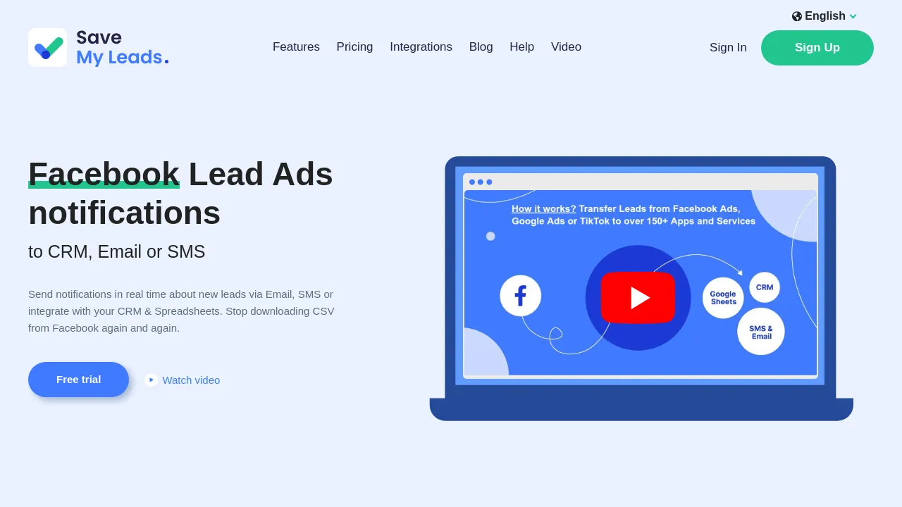 Screenshot of SaveMyLeads website