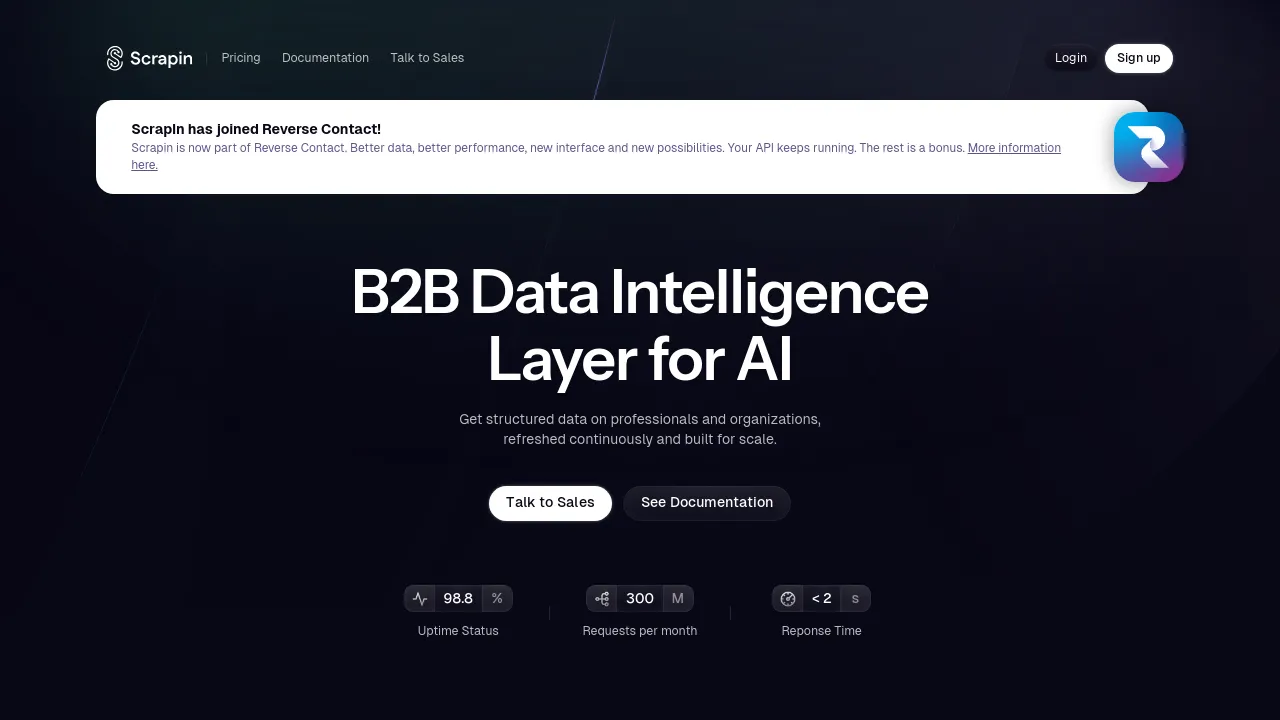 Screenshot of ScrapIn website
