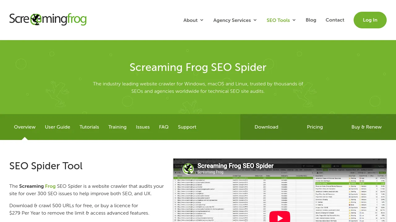 Screenshot of Screaming Frog SEO Spider website