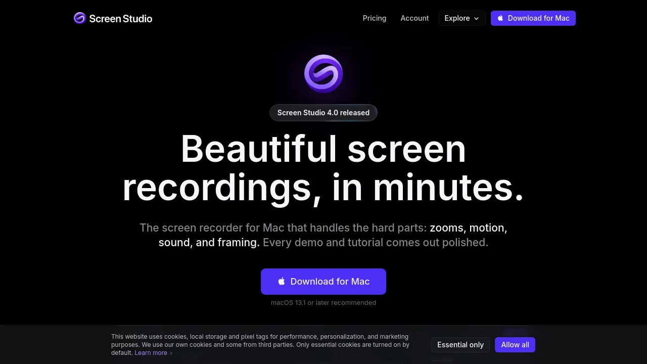 Screenshot of Screen Studio website
