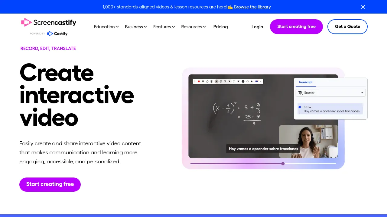 Screenshot of Screencastify website