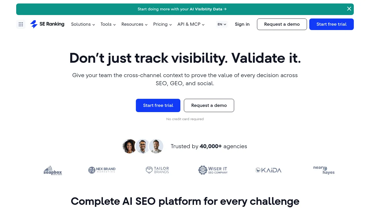 Screenshot of SE Ranking website