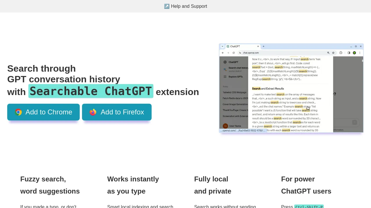 Screenshot of Searchable ChatGPT website