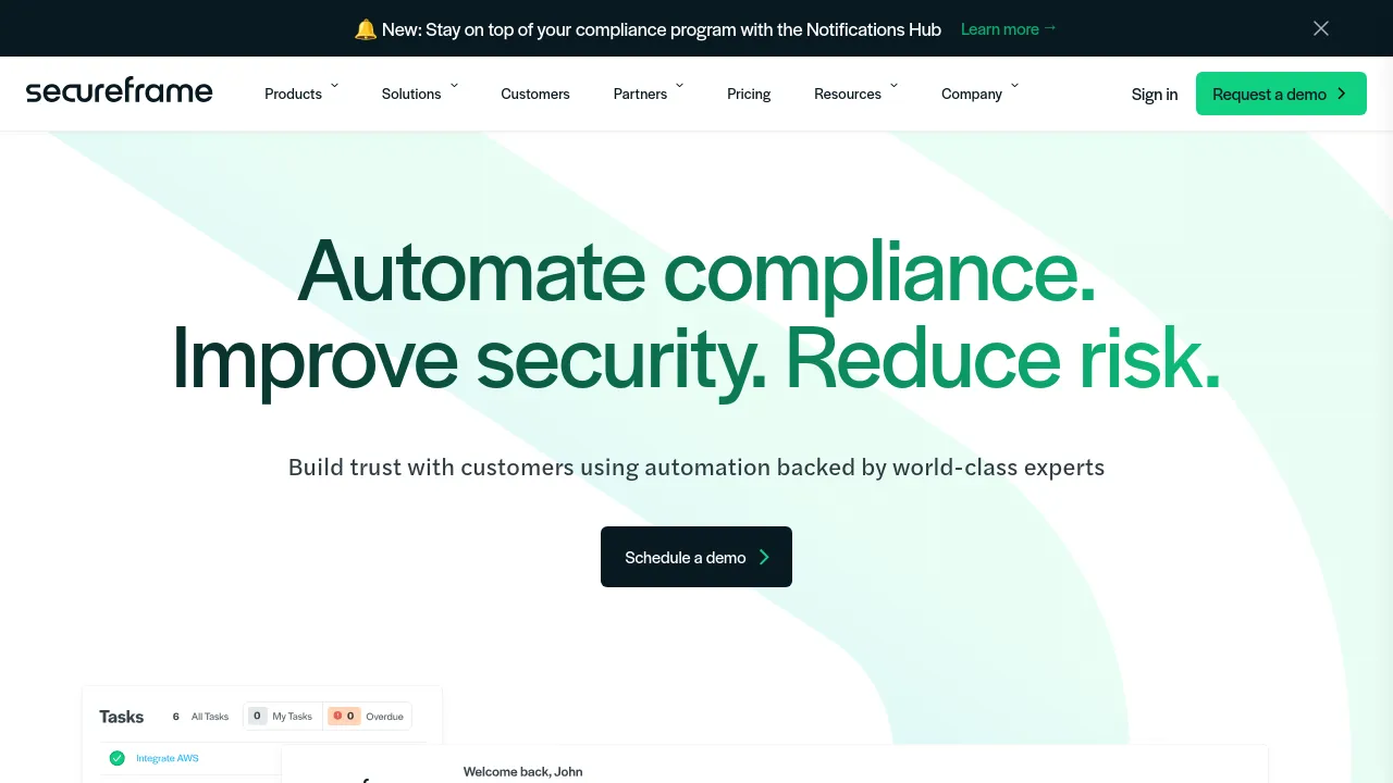 Screenshot of SecureFrame website