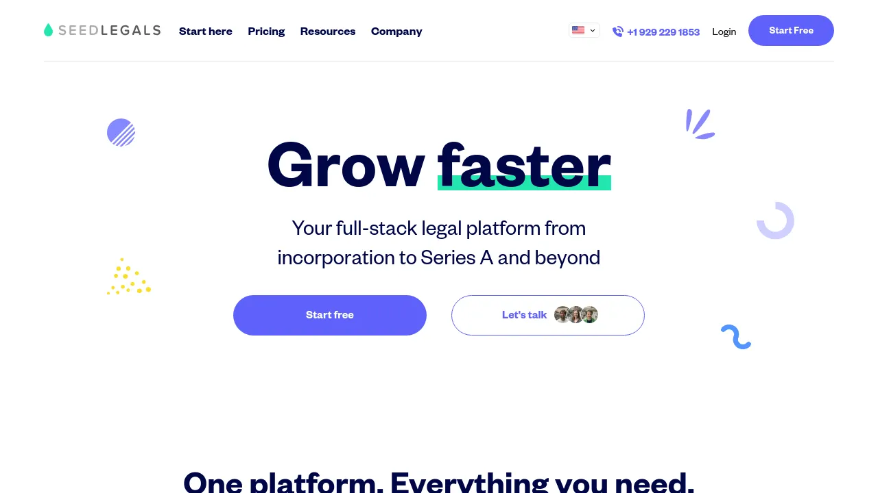 Screenshot of SeedLegals website
