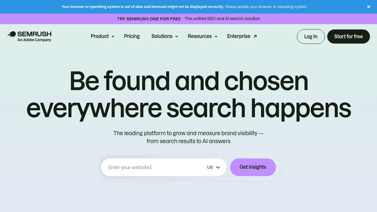 Screenshot of Semrush website