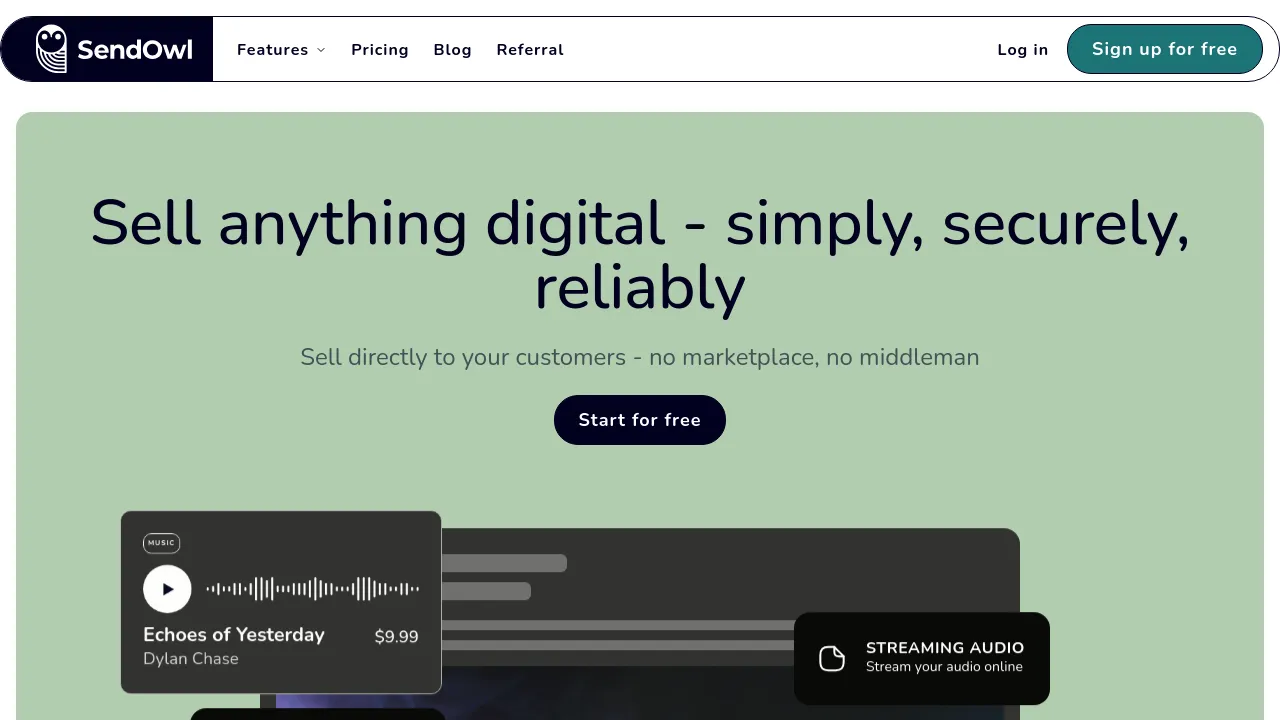 Screenshot of the SendOwl website