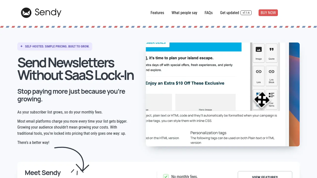 Screenshot of Sendy website