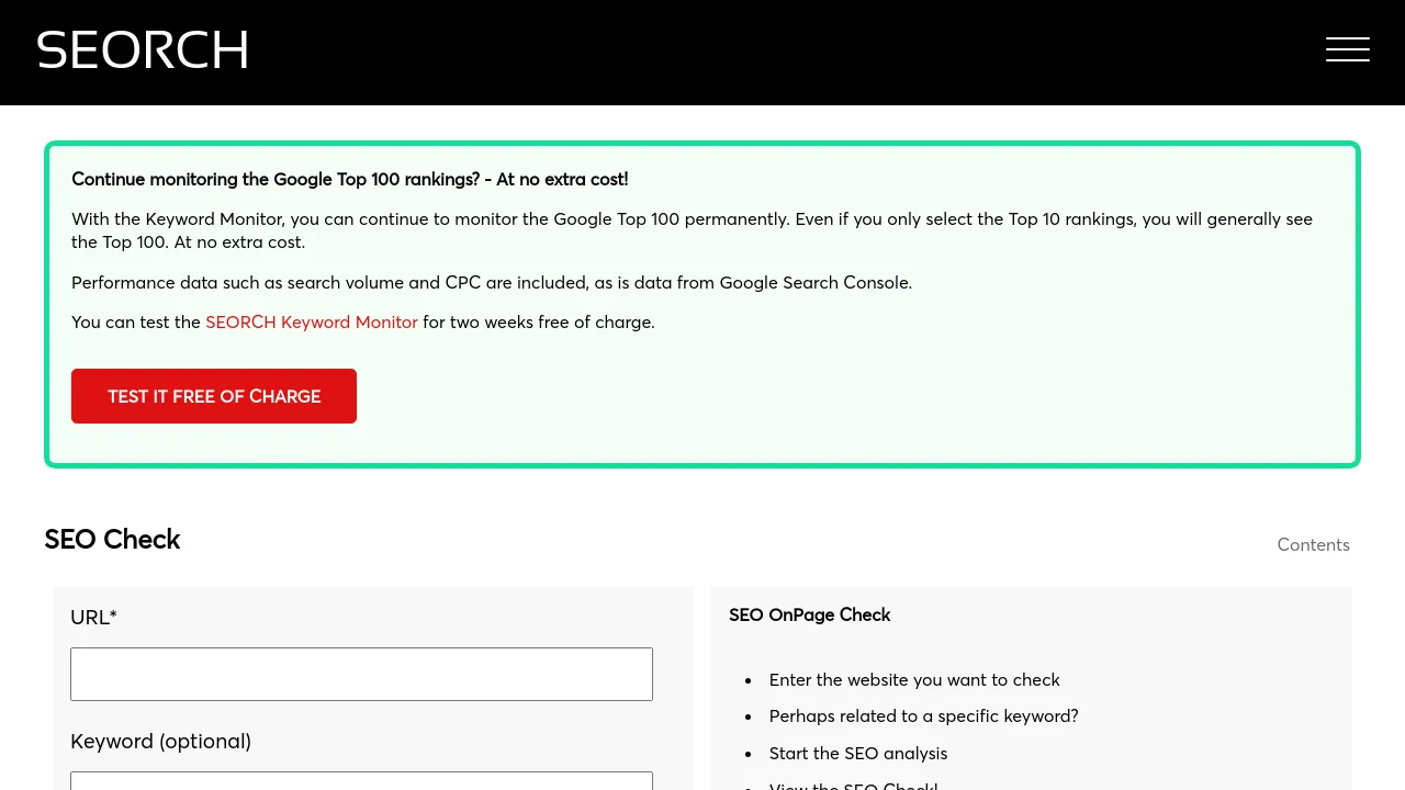 Screenshot of SEORCH website