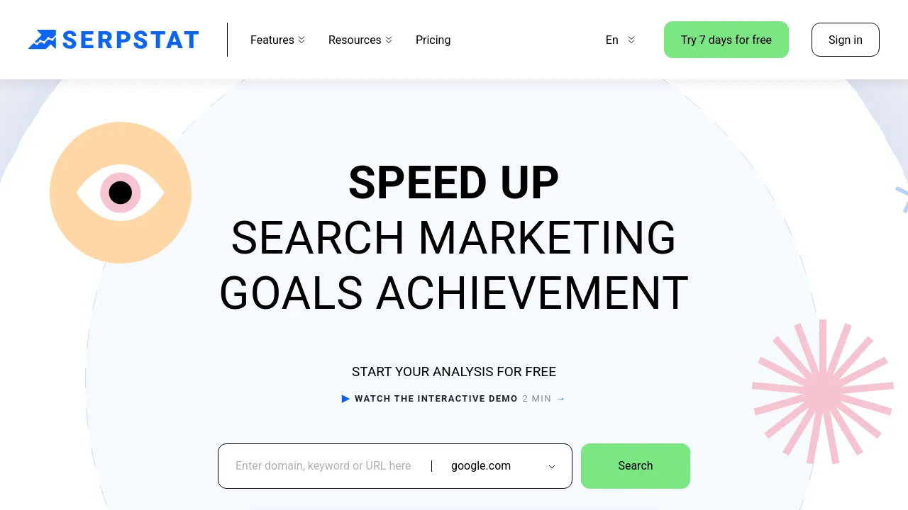 Screenshot of Serpstat website