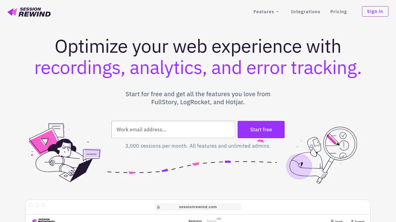 Screenshot of Session Rewind website