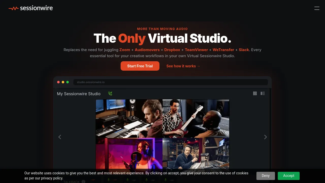 Screenshot of Sessionwire website
