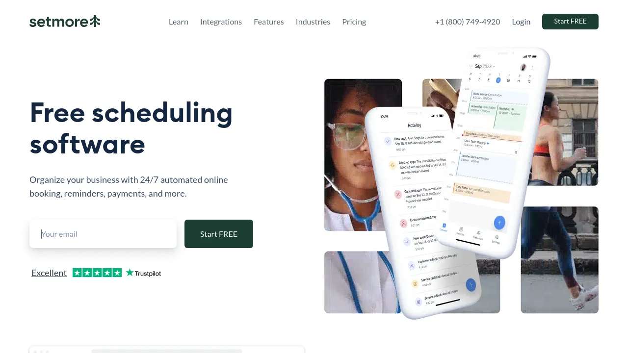 Screenshot of the Setmore website