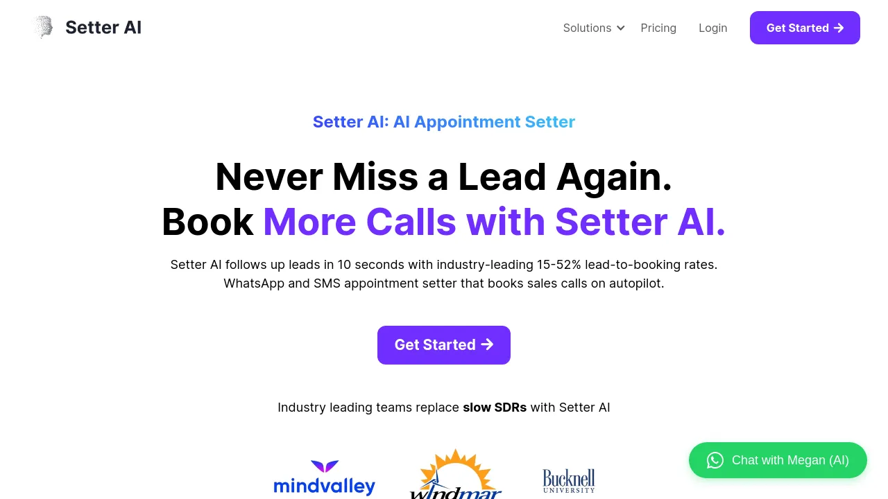 Screenshot of Setter AI website