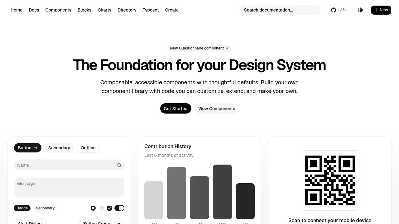 Screenshot of shadcn/ui website