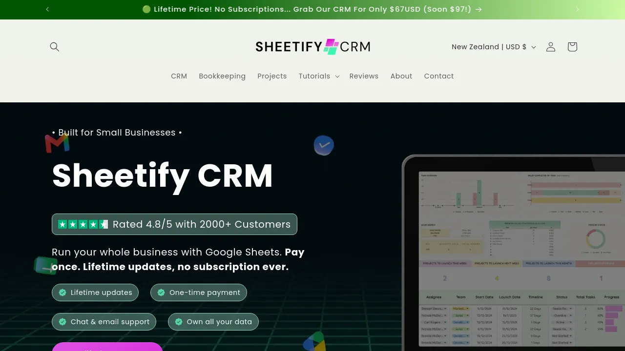 Screenshot of Sheetify CRM website
