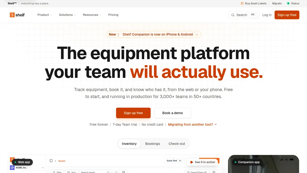 Screenshot of Shelf website