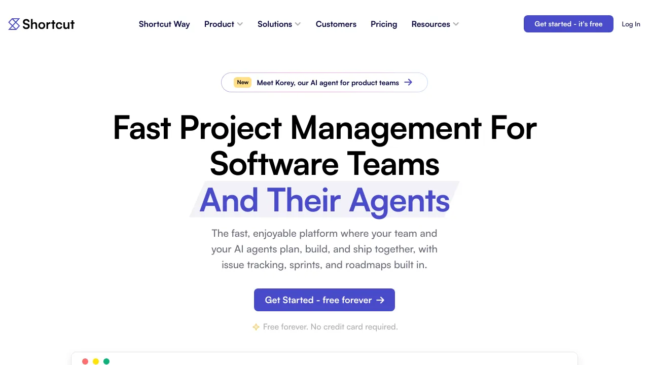Screenshot of Shortcut website