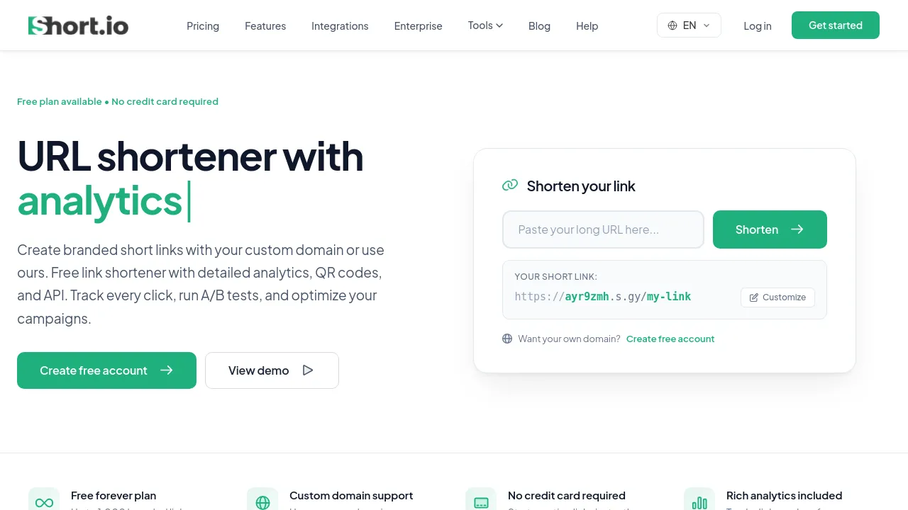 Screenshot of Short.io website