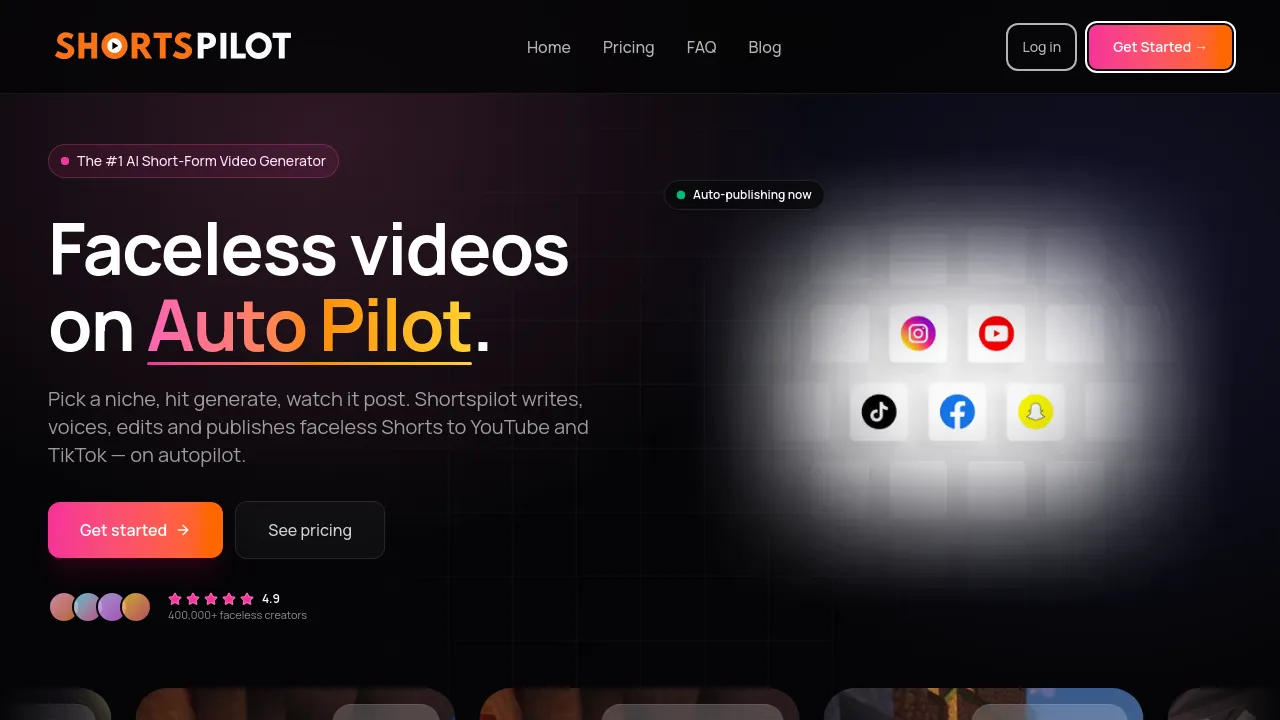 Screenshot of Shortspilot website
