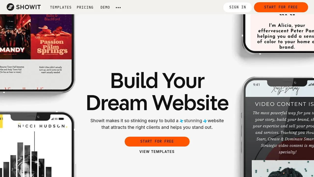 Screenshot of Showit website