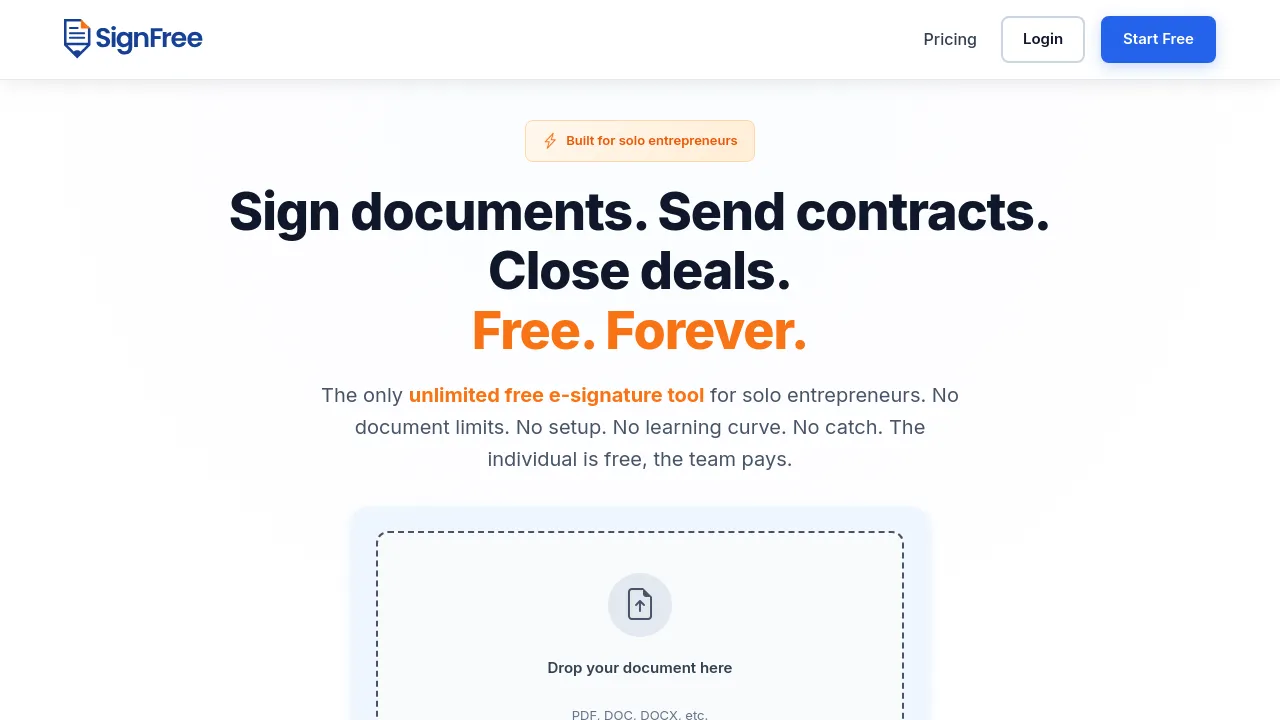 Screenshot of SignFree website