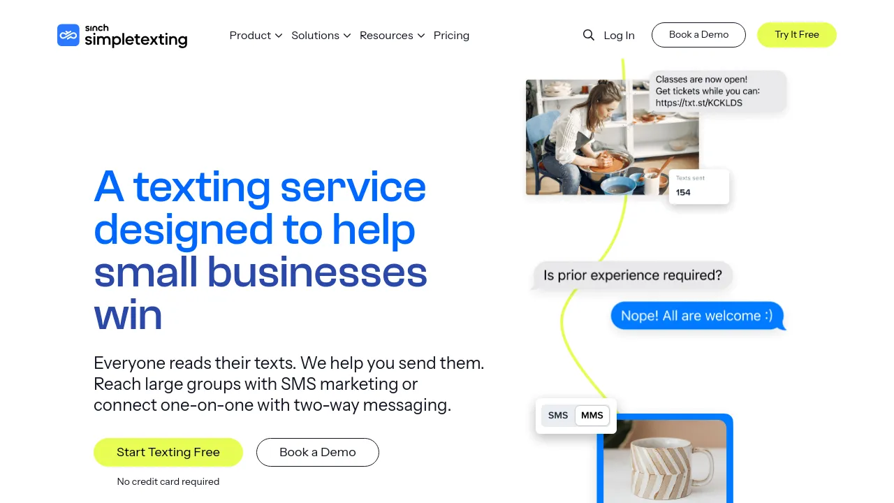 Screenshot of SimpleTexting website