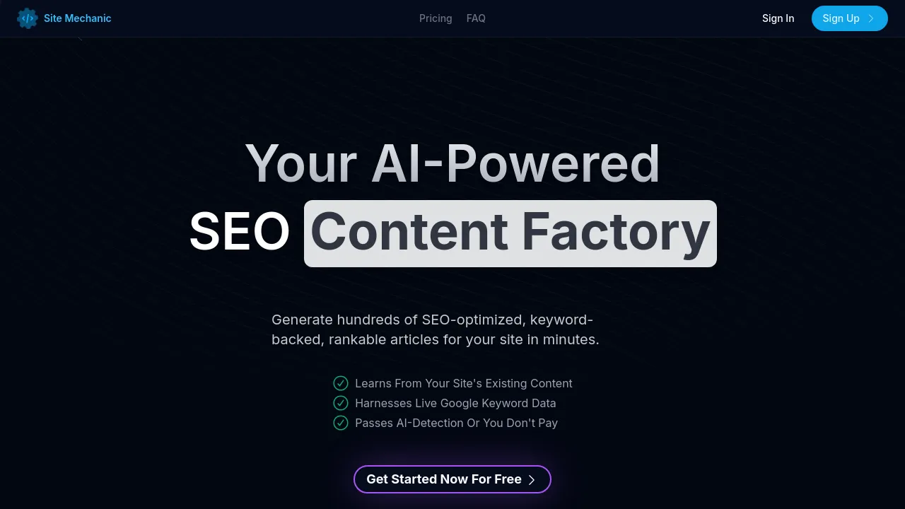 Screenshot of Site Mechanic website