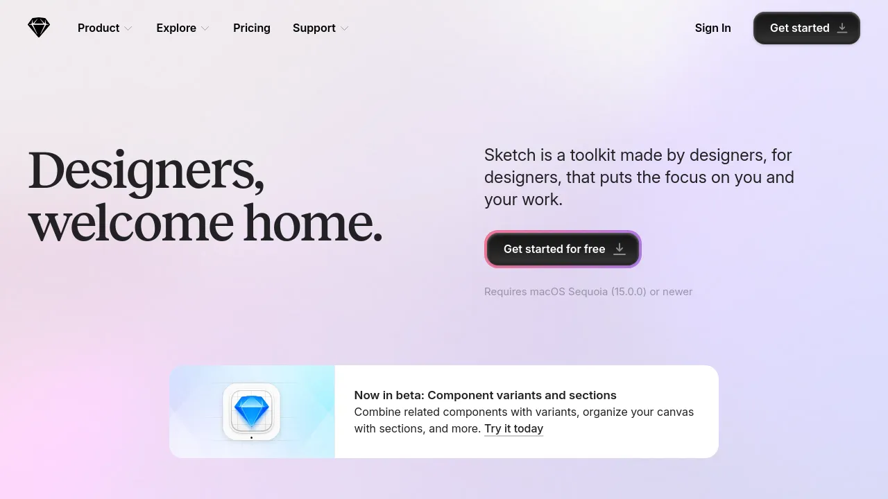 Screenshot of Sketch website