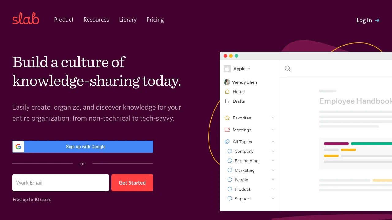 Screenshot of Slab website