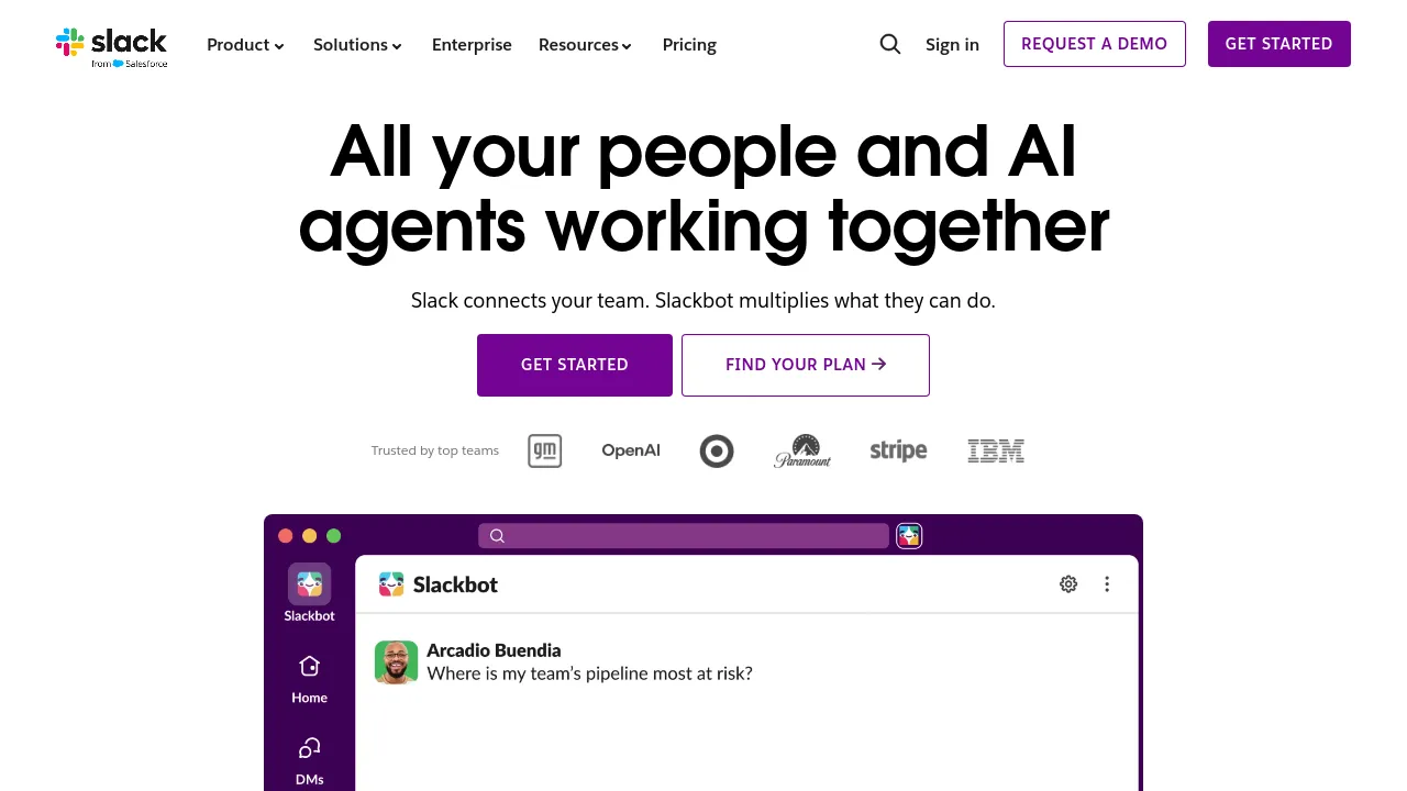 Screenshot of Slack website