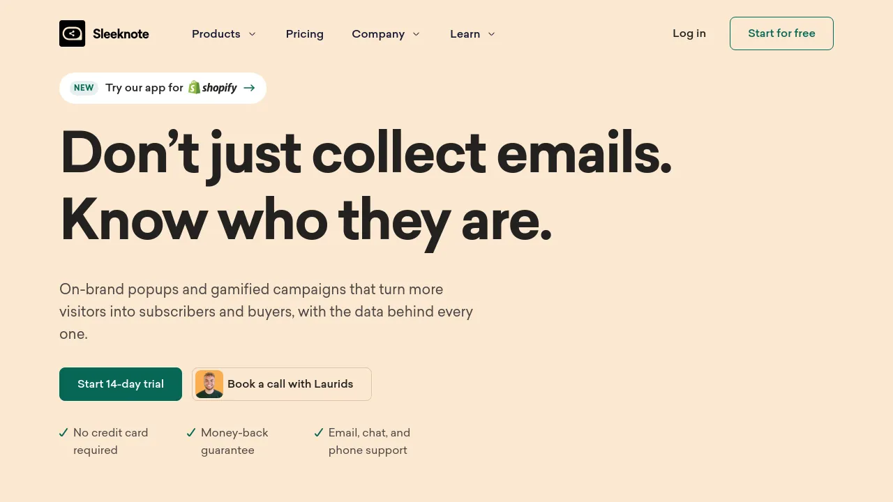 Screenshot of the Sleeknote website