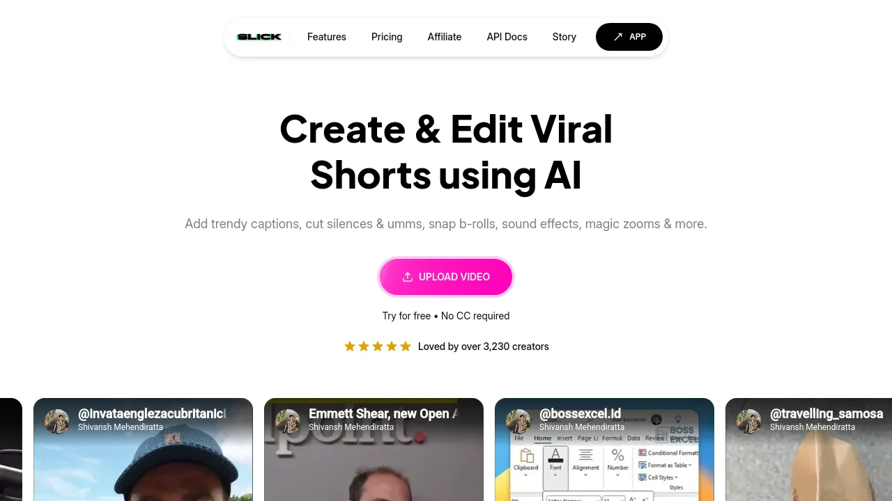 Screenshot of the Slick website