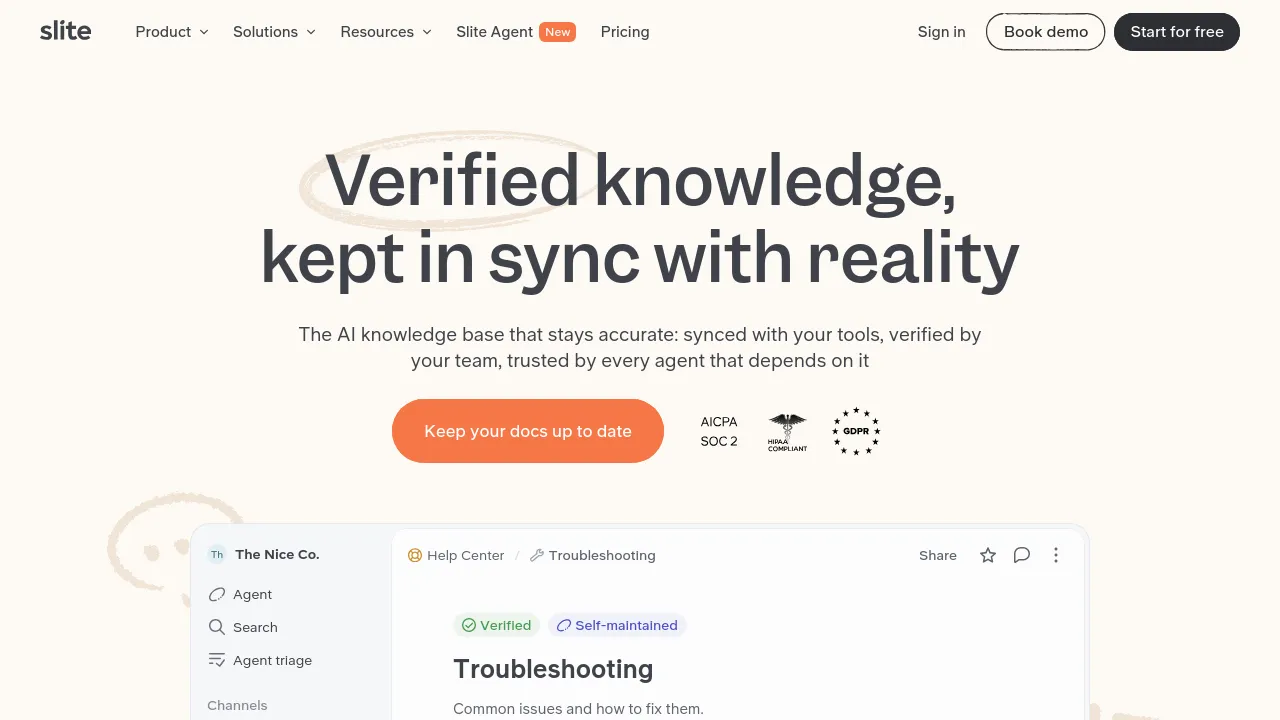 Screenshot of Slite website