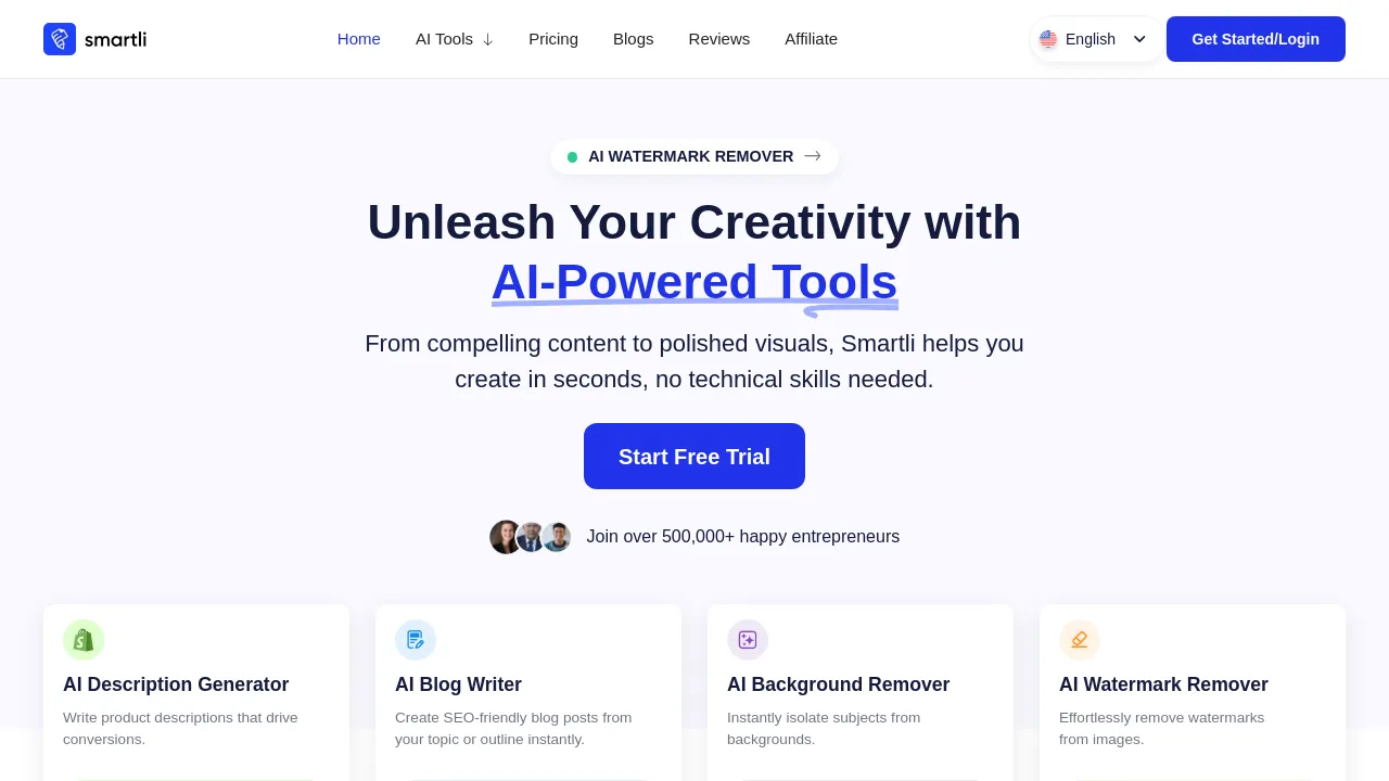 Screenshot of Smartli website