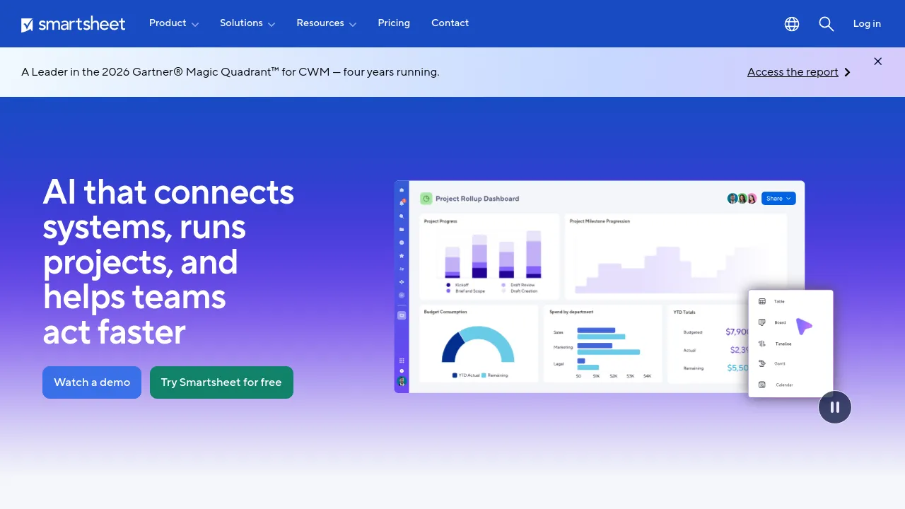 Screenshot of Smartsheet website